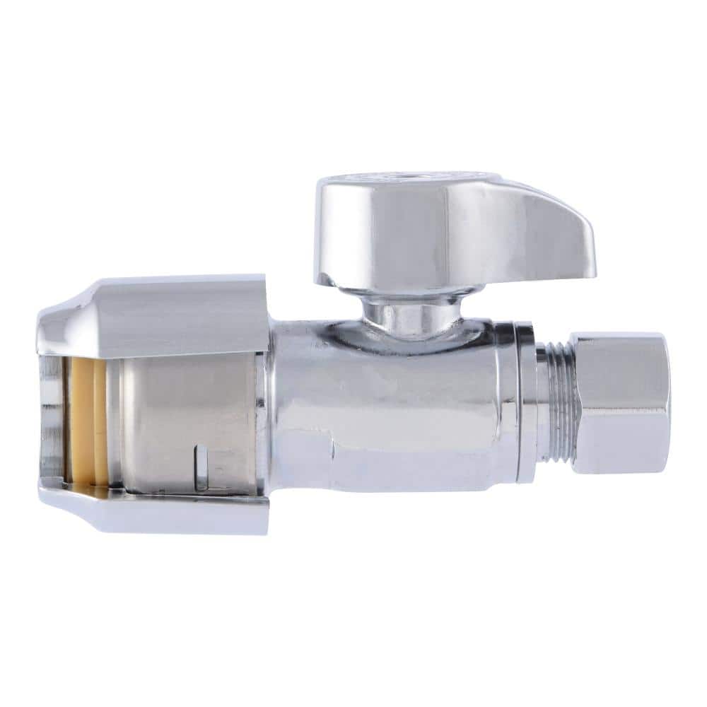 SharkBite 1/2 in. Push-to-Connect x 3/8 in. O.D. Compression Chrome-Plated Brass Quarter-Turn Straight Stop Valve