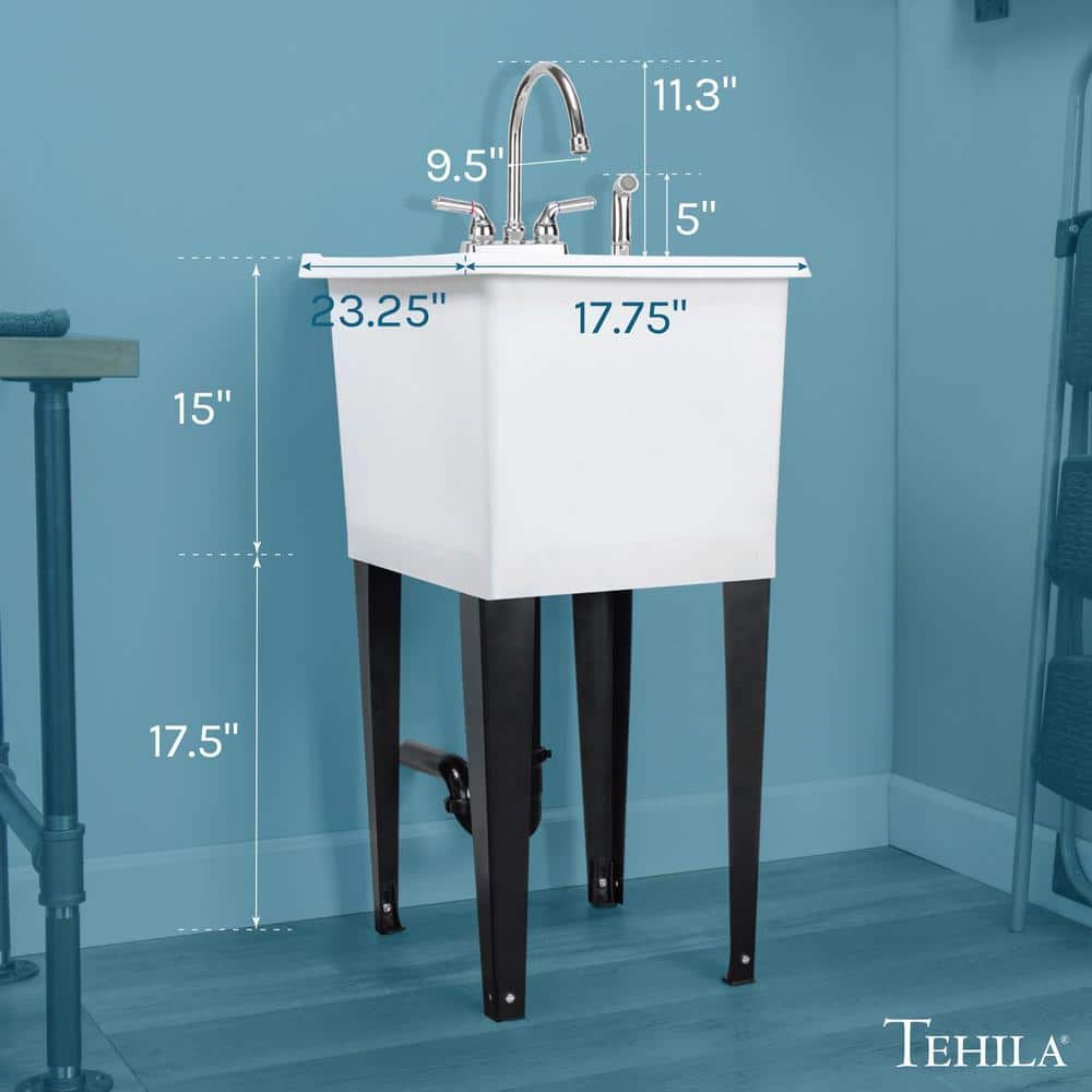TEHILA 17.75 in. x 23.25 in. Thermoplastic Space Saver Utility Sink with Chrome Sprayer