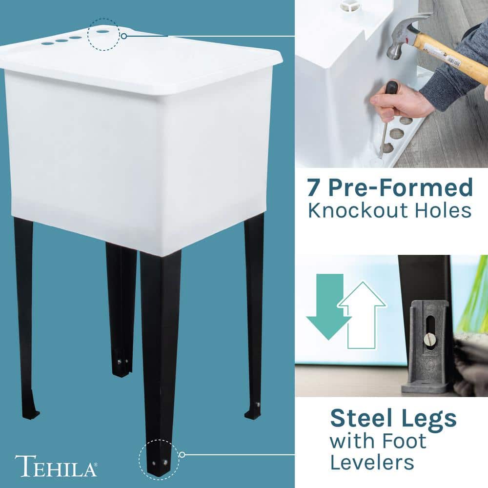 TEHILA 17.75 in. x 23.25 in. Thermoplastic Space Saver Utility Sink with Chrome Sprayer
