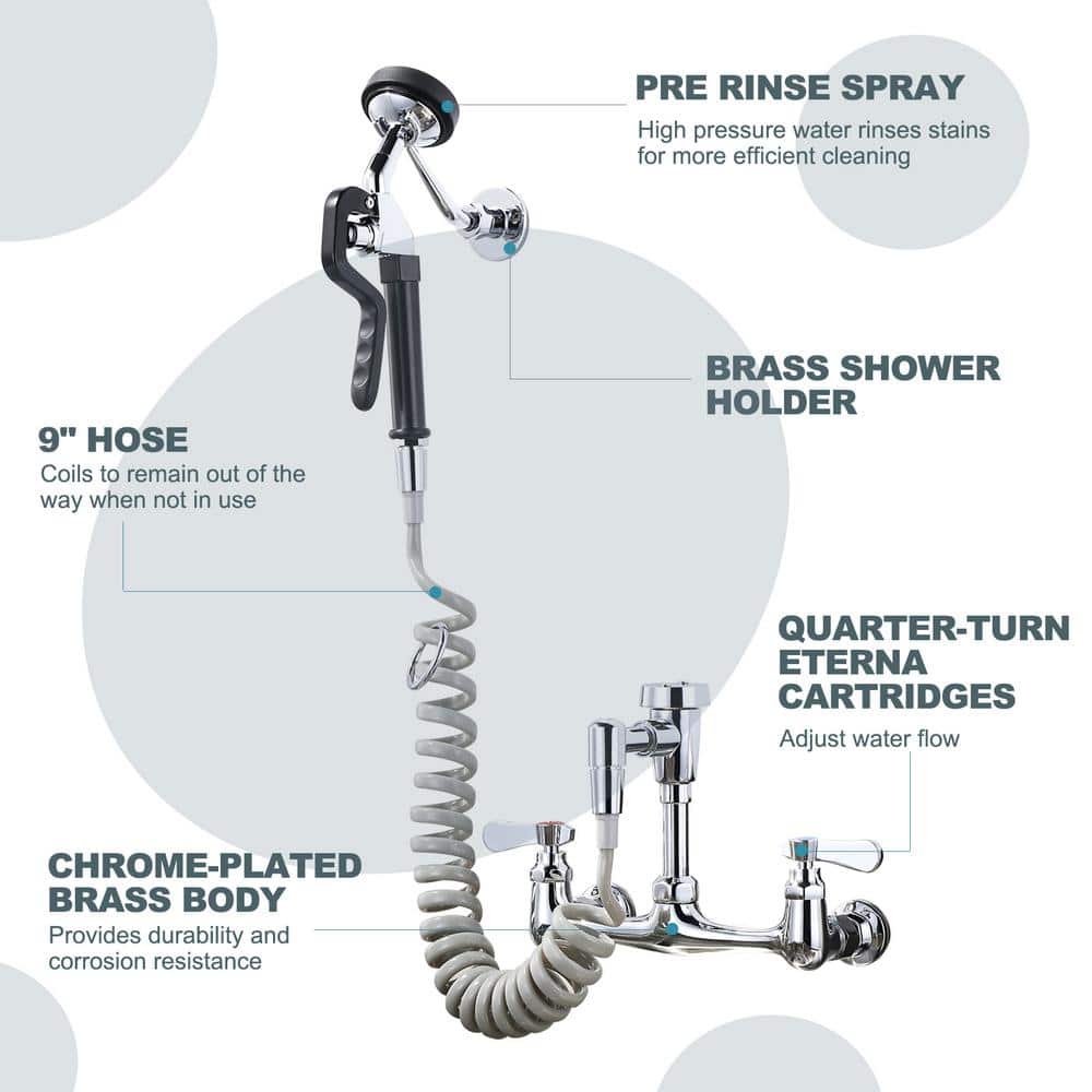 ARCORA Commercial Wall Mounted Double Handle Pet Grooming Faucet in Chrome