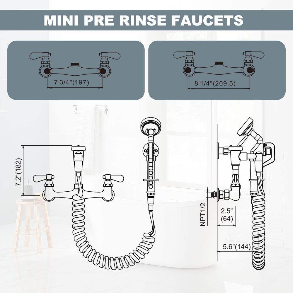 ARCORA Commercial Wall Mounted Double Handle Pet Grooming Faucet in Chrome