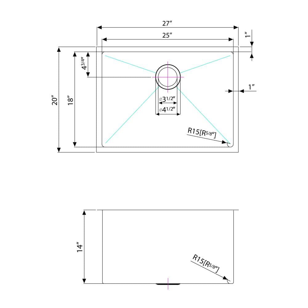 Stainless Steel Undermount Laundry Sink 27x20x14 in 16GS-27602