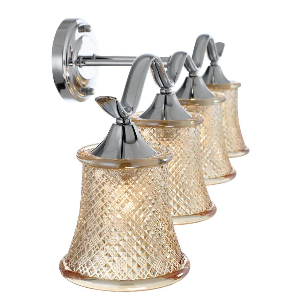 Vanity Art Ravenna 31.5 in. 4-lights Chrome Vanity Light with Cut Crystal Glass Shade