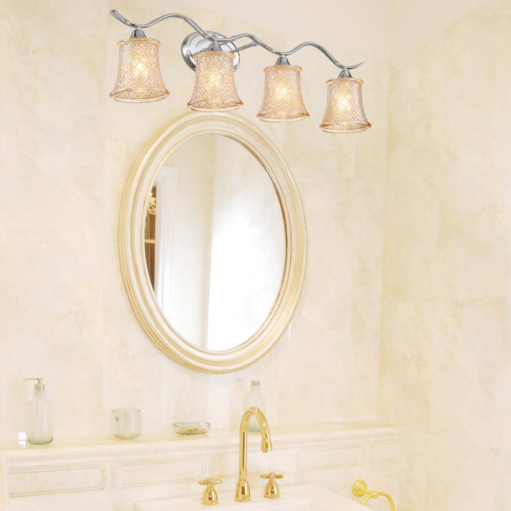 Vanity Art Ravenna 31.5 in. 4-lights Chrome Vanity Light with Cut Crystal Glass Shade