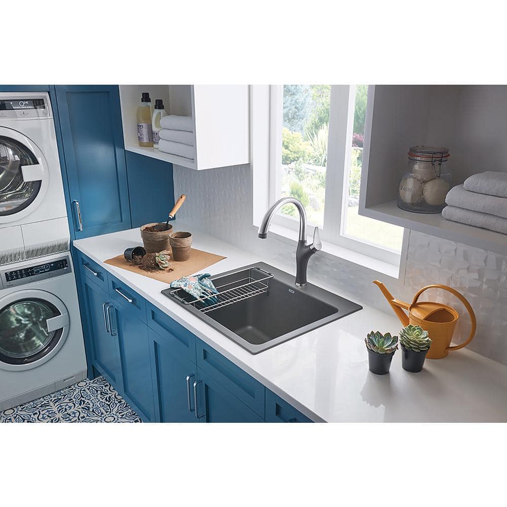 Blanco LIVEN SILGRANIT 25 in. x 22 in. Dual Mount Laundry Sink in Cinder