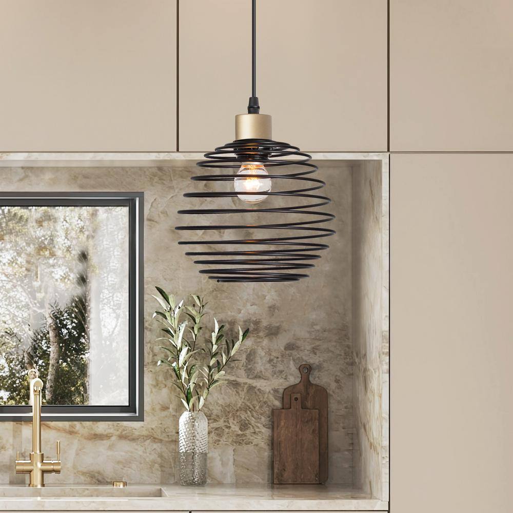 Vanity Art 60-Watt 1-Light Classic Black Plus Brass Dust Shaded Globe Single Pendant Light with Metal Shade, No Bulbs Included