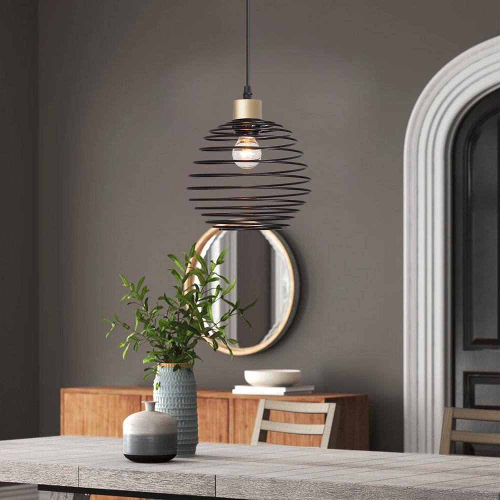 Vanity Art 60-Watt 1-Light Classic Black Plus Brass Dust Shaded Globe Single Pendant Light with Metal Shade, No Bulbs Included