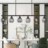 Vanity Art 60-Watt 6-Light Classic Black Shaded Globe Kitchen Island Linear Pendant Light with Metal Shade, No Bulbs Included