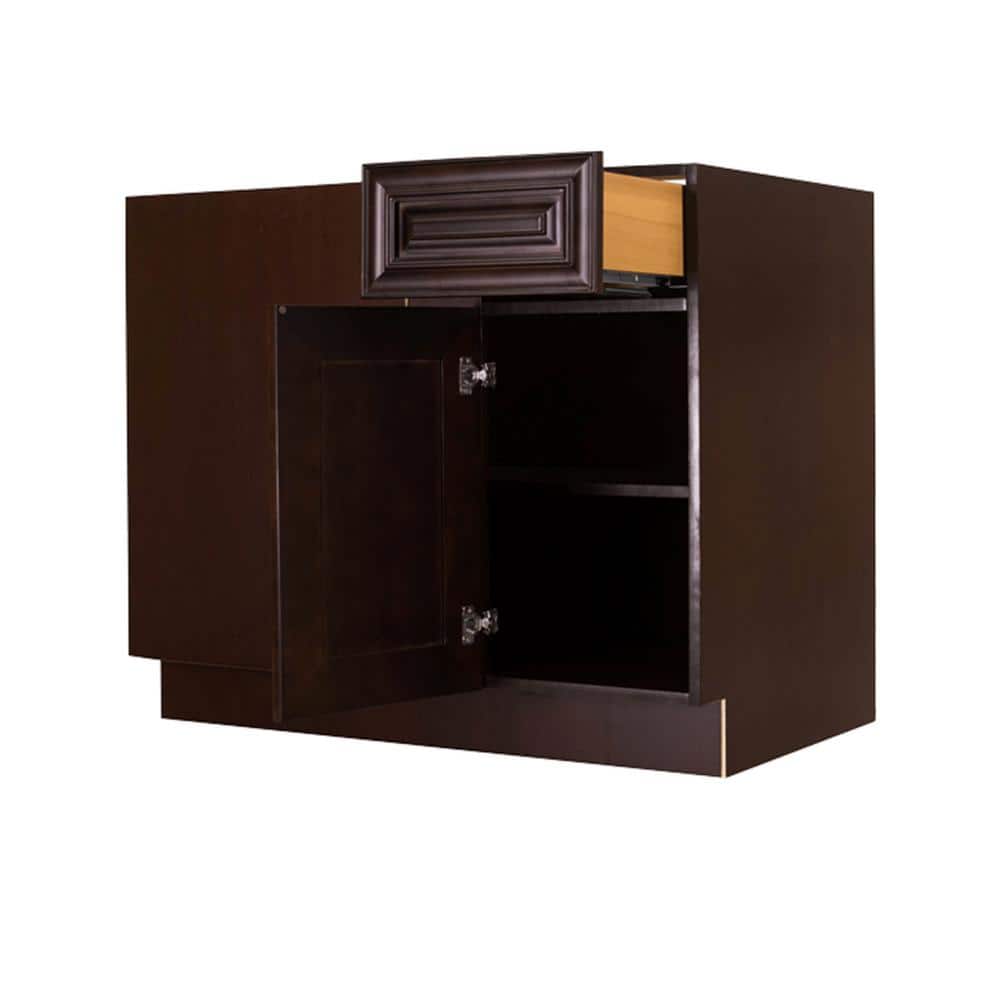 LIFEART CABINETRY Edinburgh Espresso Plywood Raised Panel Stock Assembled Base Corner Kitchen Cabinet (39 in. W x 34.5 in. H x 24 in. D)