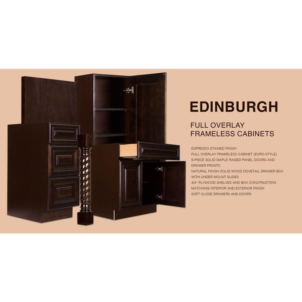 LIFEART CABINETRY Edinburgh Espresso Plywood Raised Panel Stock Assembled Base Corner Kitchen Cabinet (45 in. W x 34.5 in. H x 24 in. D)
