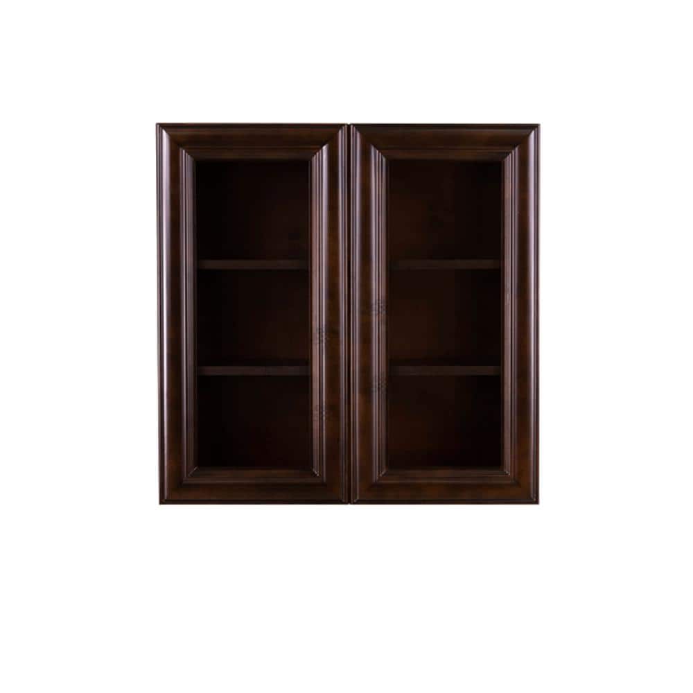 LIFEART CABINETRY Edinburgh Espresso Plywood Glass Door Stock Assembled Wall Kitchen Cabinet (36 in. W x 36 in. H x 12 in. D)