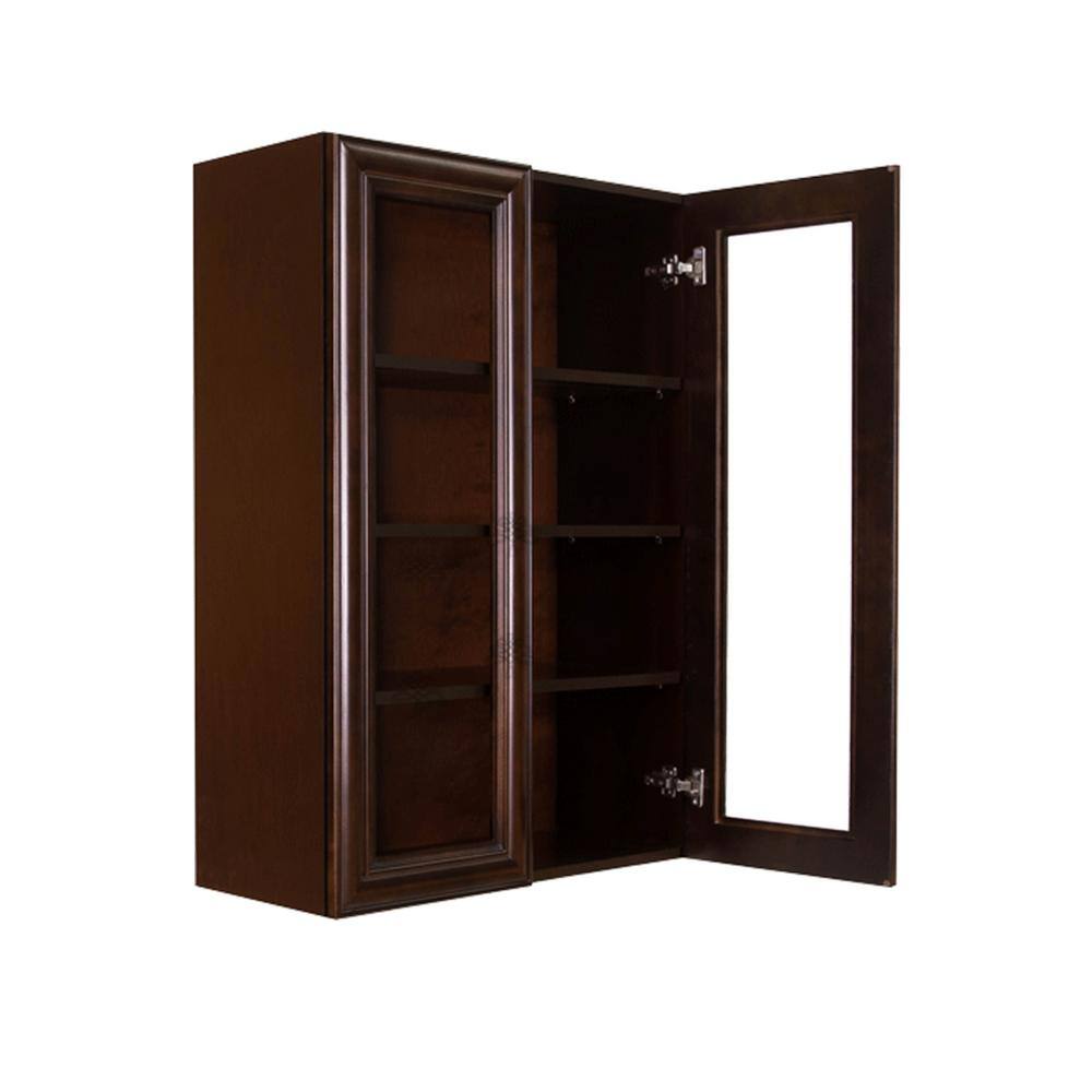 LIFEART CABINETRY Edinburgh Espresso Plywood Glass Door Stock Assembled Wall Kitchen Cabinet (36 in. W x 42 in. H x 12 in. D)