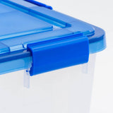 IRIS 15 Gal. Lockable Plastic Storage Tote in Clear with Sturdy Blue Lid and Buckles (4-Pack)
