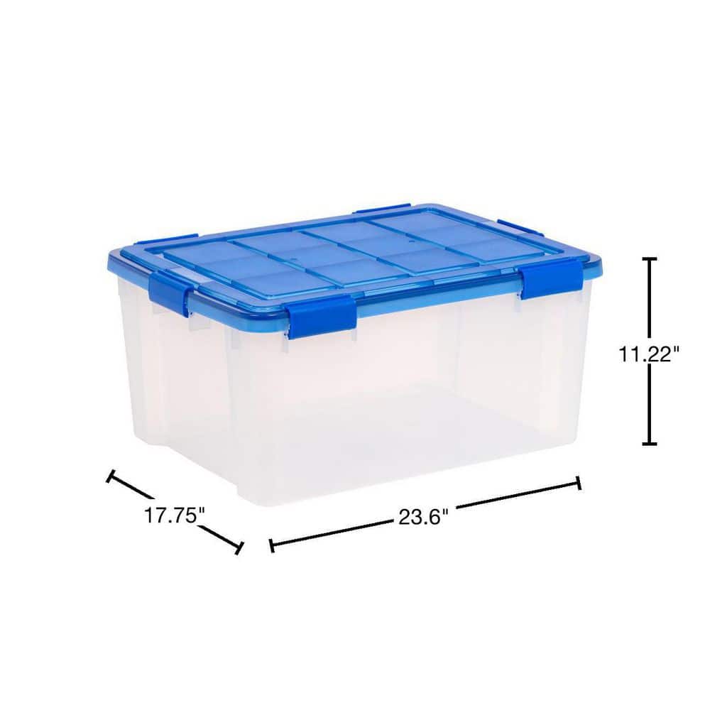 IRIS 15 Gal. Lockable Plastic Storage Tote in Clear with Sturdy Blue Lid and Buckles (4-Pack)