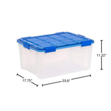 IRIS 15 Gal. Lockable Plastic Storage Tote in Clear with Sturdy Blue Lid and Buckles (4-Pack)