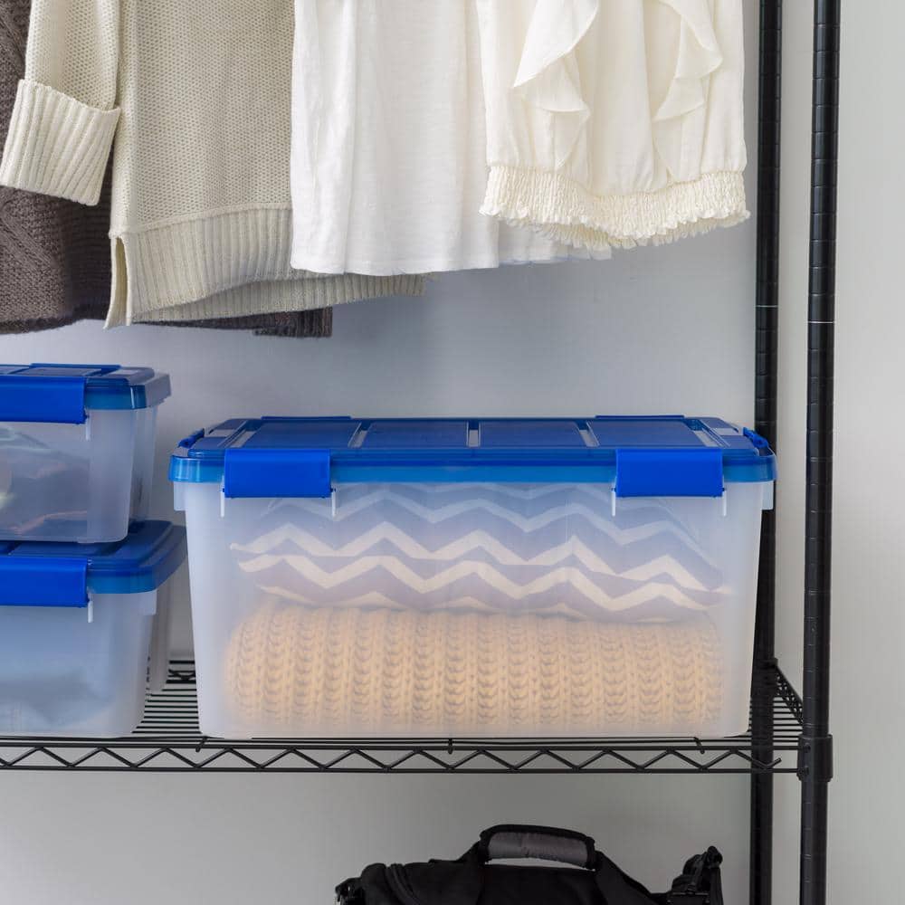 IRIS 15 Gal. Lockable Plastic Storage Tote in Clear with Sturdy Blue Lid and Buckles (4-Pack)