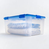 IRIS 15 Gal. Lockable Plastic Storage Tote in Clear with Sturdy Blue Lid and Buckles (4-Pack)