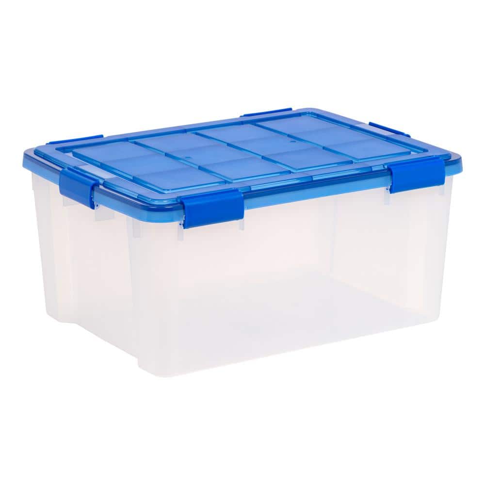 IRIS 15 Gal. Lockable Plastic Storage Tote in Clear with Sturdy Blue Lid and Buckles (4-Pack)