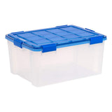 IRIS 15 Gal. Lockable Plastic Storage Tote in Clear with Sturdy Blue Lid and Buckles (4-Pack)