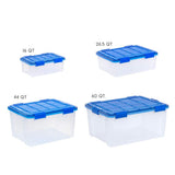 IRIS 15 Gal. Lockable Plastic Storage Tote in Clear with Sturdy Blue Lid and Buckles (4-Pack)
