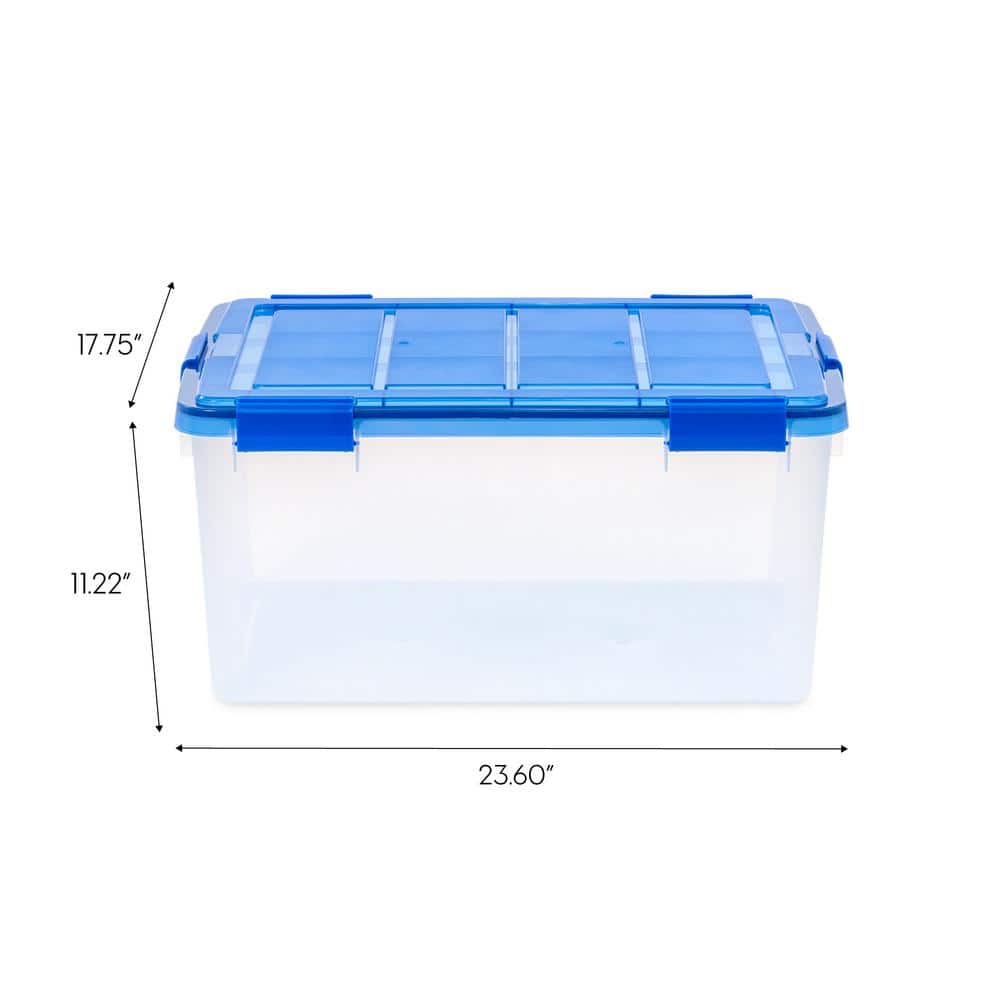 IRIS 15 Gal. Lockable Plastic Storage Tote in Clear with Sturdy Blue Lid and Buckles (4-Pack)