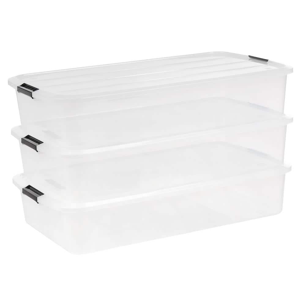 IRIS 50 Qt. Under Bed Storage Container, Clear, (3-Pack)