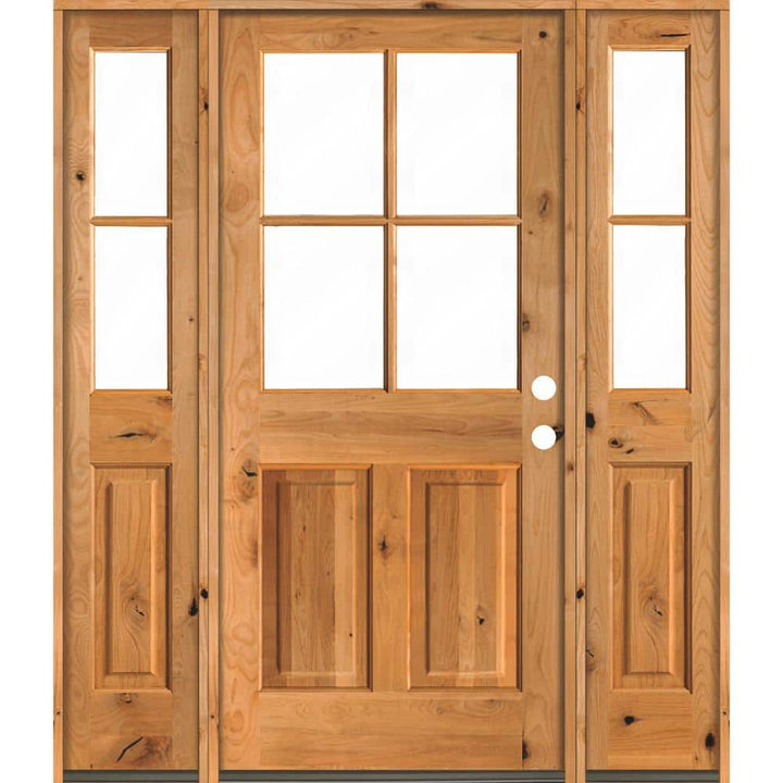 Krosswood Doors 64 in. x 80 in. Knotty Alder Left-Hand Inswing 4-Lite Clear Glass Unfinished Wood Prehung Front Door with Double Sidelites