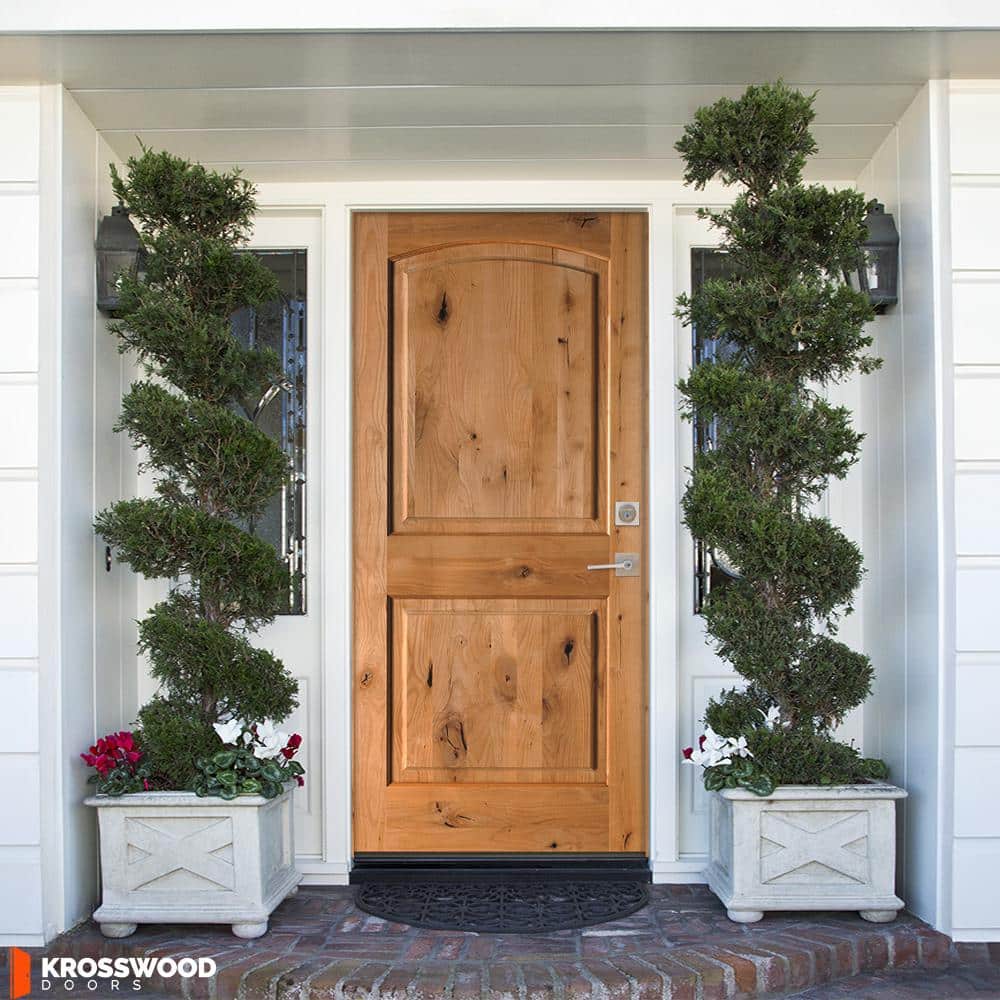 Krosswood Doors 30 in. x 80 in. Rustic Knotty Alder Arch Top Clear Stain Left-Hand Inswing Wood Single Prehung Front Door
