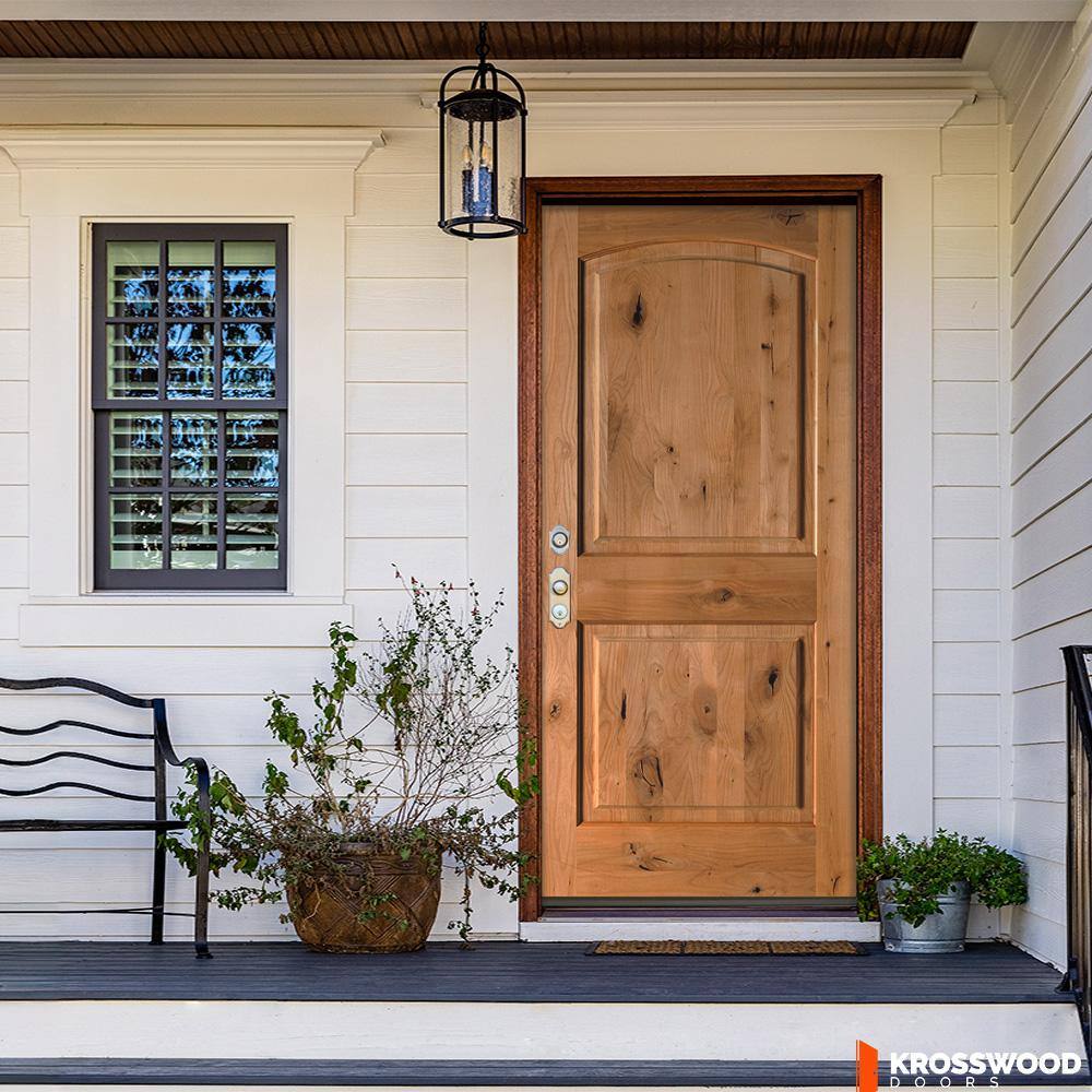 Krosswood Doors 32 in. x 80 in. Rustic Knotty Alder Arch Top Clear Stain Right-Hand Inswing Wood Single Prehung Front Door