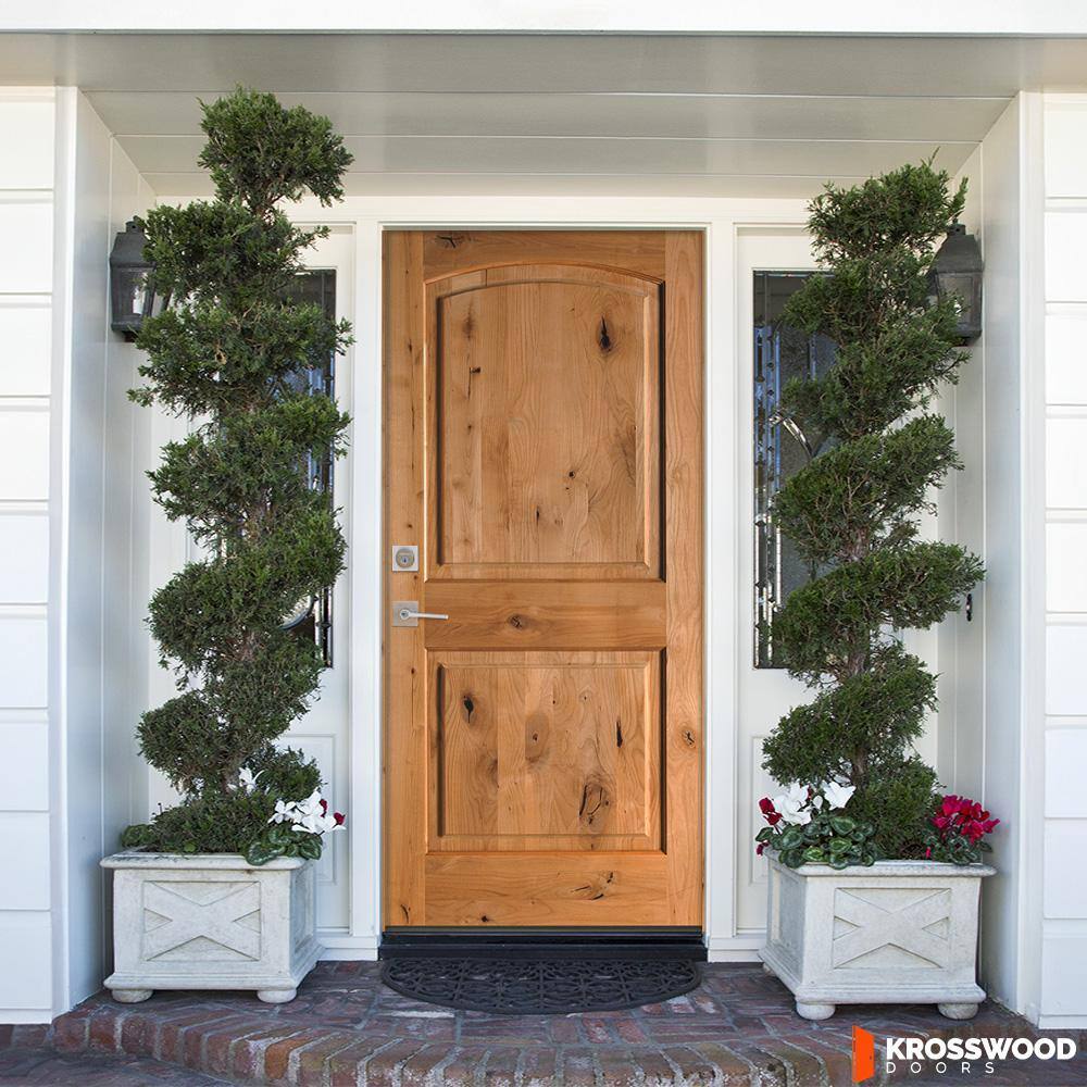 Krosswood Doors 32 in. x 80 in. Rustic Knotty Alder Arch Top Clear Stain Right-Hand Inswing Wood Single Prehung Front Door