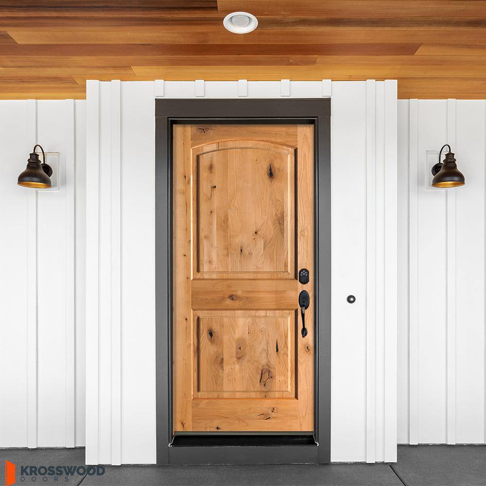 Krosswood Doors 36 in. x 80 in. Rustic Knotty Alder Arch Top Clear Stain Left-Hand Inswing Wood Single Prehung Front Door