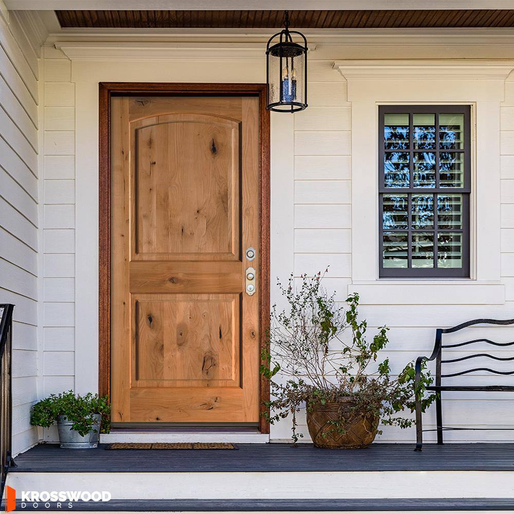 Krosswood Doors 42 in. x 80 in. Rustic Knotty Alder Arch Top Clear Stain Left-Hand Inswing Wood Single Prehung Front Door