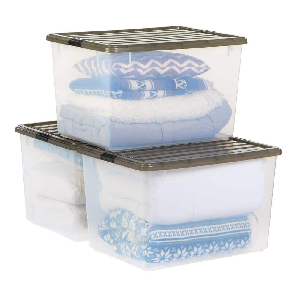 144 Qt. Plastic Storage Bin with Buckles in Clear (3-Pack)