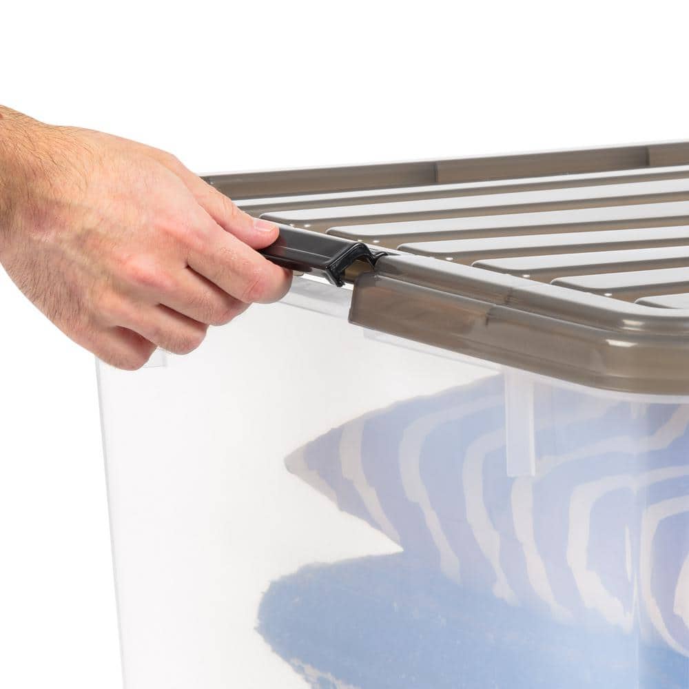 144 Qt. Plastic Storage Bin with Buckles in Clear (3-Pack)