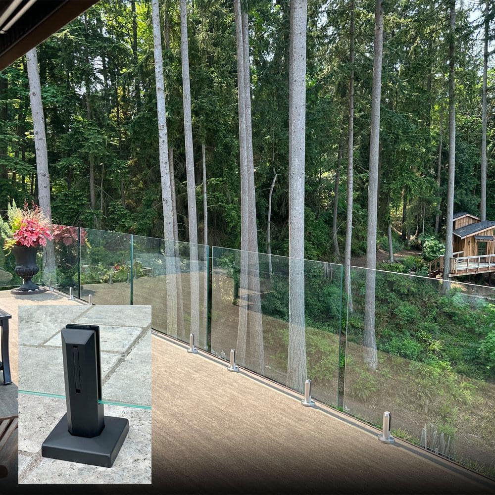 ClearView GLASS RAILINGS CVGR 30 in. x 39 in. Tempered Laminated Hercules Glass Panel with 2-Square Matte Black Spigots