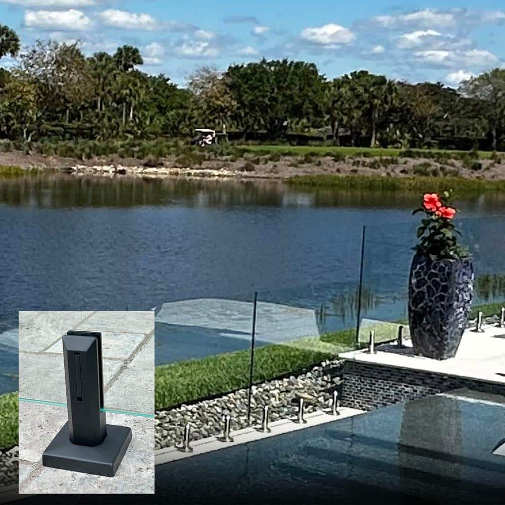ClearView GLASS RAILINGS CVGR 30 in. x 39 in. Tempered Laminated Hercules Glass Panel with 2-Square Matte Black Spigots