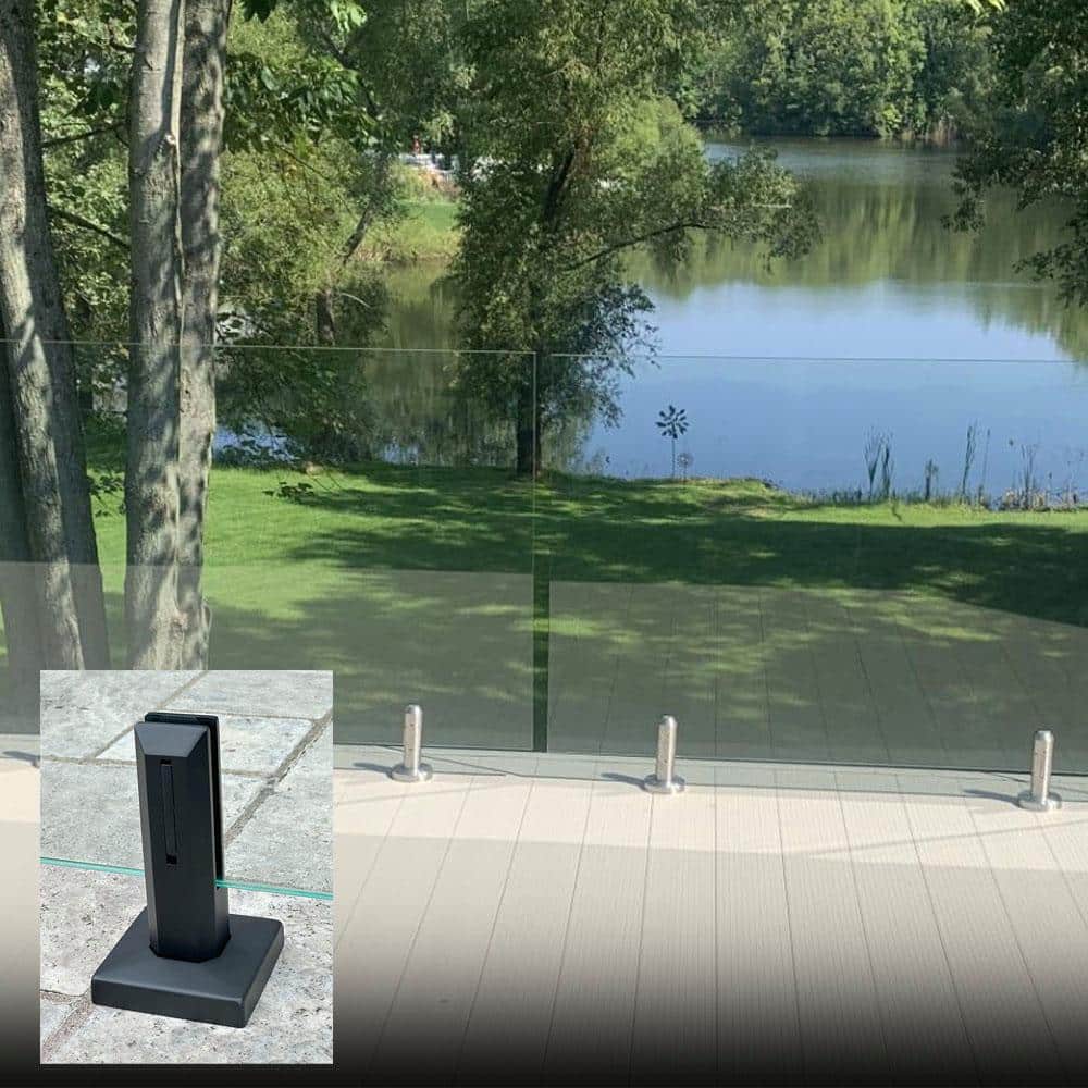 ClearView GLASS RAILINGS 36 in. x 39 in. CVGR Hercules Glass Panel with 2 Square Matte Black Spigots