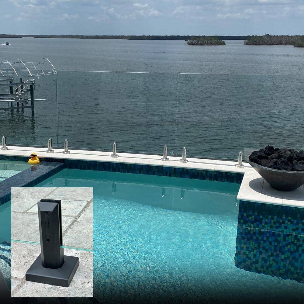 ClearView GLASS RAILINGS 42 in. x 39 in. CVGR Hercules Glass Panel with 2 Square Matte Black Spigots