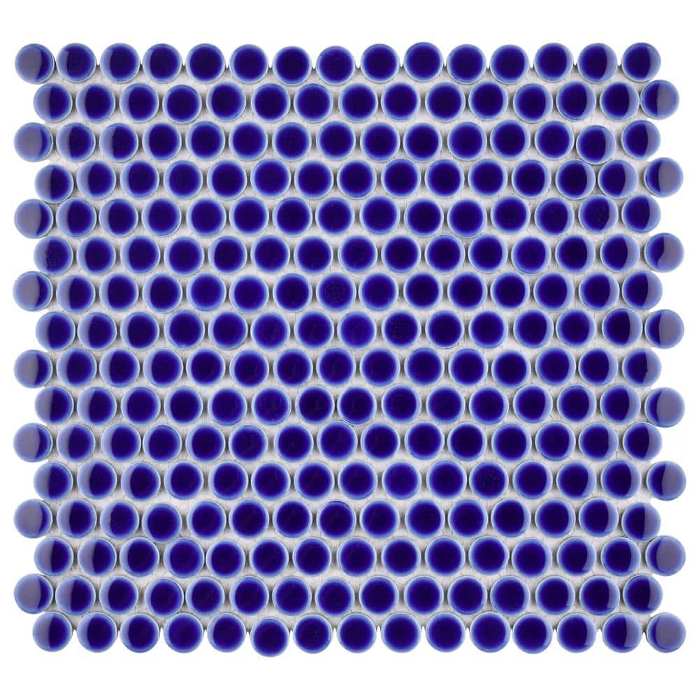 Merola Tile Hudson Penny Round Cobalt 12 in. x 12-5/8 in. x 5 mm Porcelain Mosaic Tile (10.74 sq. ft. / case)
