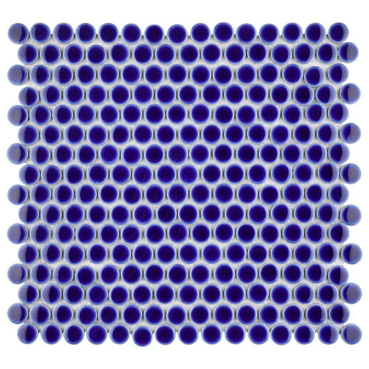 Merola Tile Hudson Penny Round Cobalt 12 in. x 12-5/8 in. x 5 mm Porcelain Mosaic Tile (10.74 sq. ft. / case)