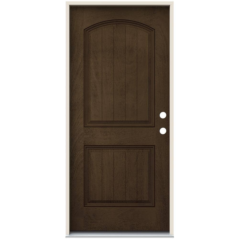 36 in. x 80 in. Left Hand 2-Panel Square Coffee Bean Stain Fiberglass Prehung Front Door withBrickmould