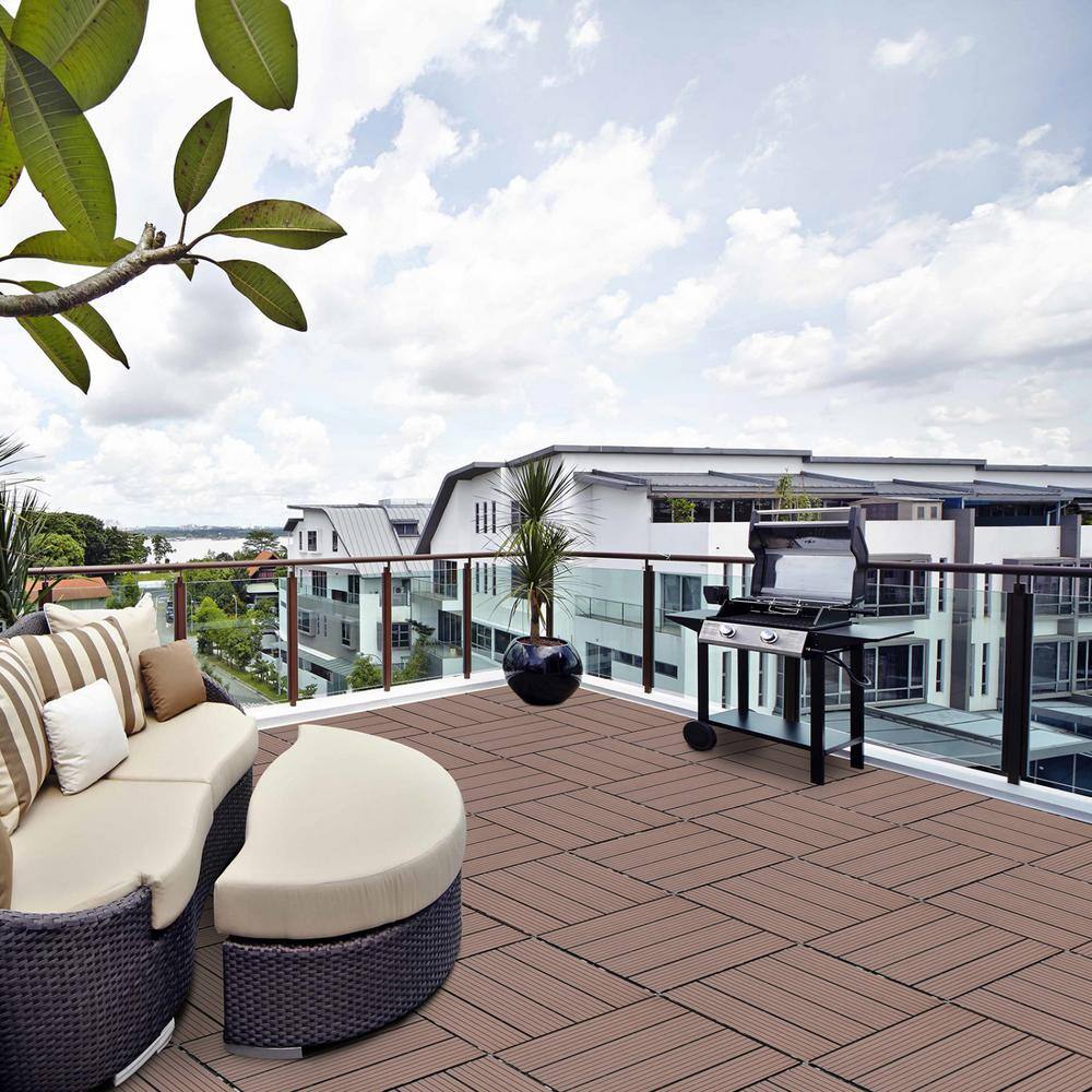 Tidoin Outdoor 1 ft. x 1 ft. Composite Interlocking Tile Deck Tile in Coffee(20 Per Box)