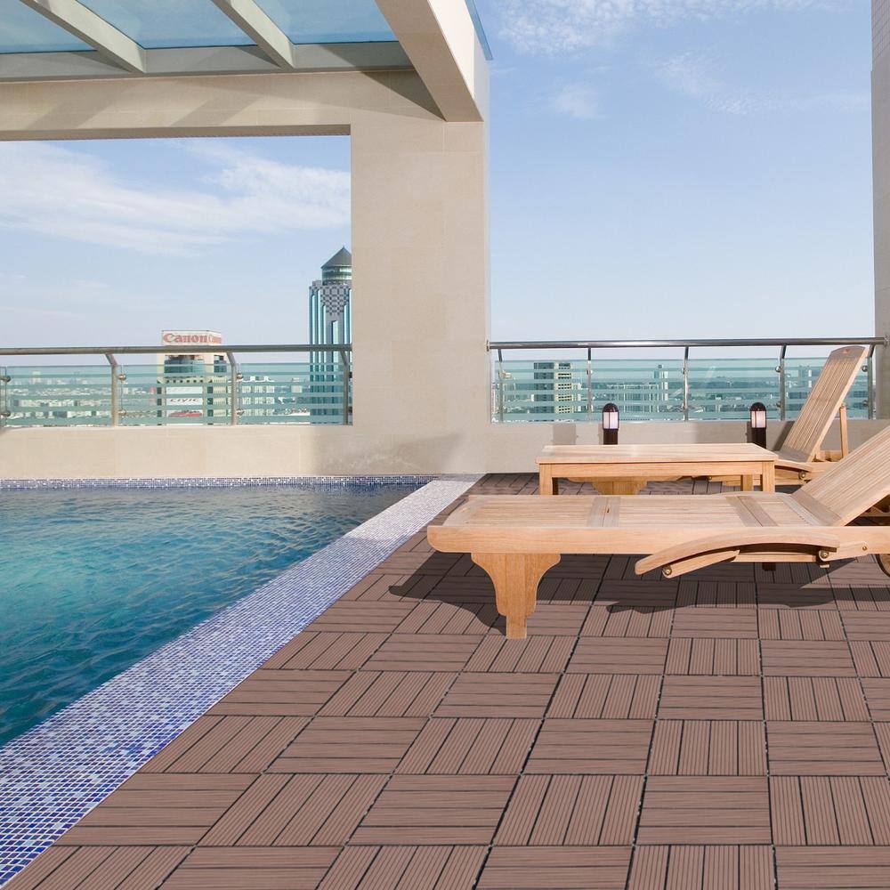 Tidoin Outdoor 1 ft. x 1 ft. Composite Interlocking Tile Deck Tile in Coffee(20 Per Box)
