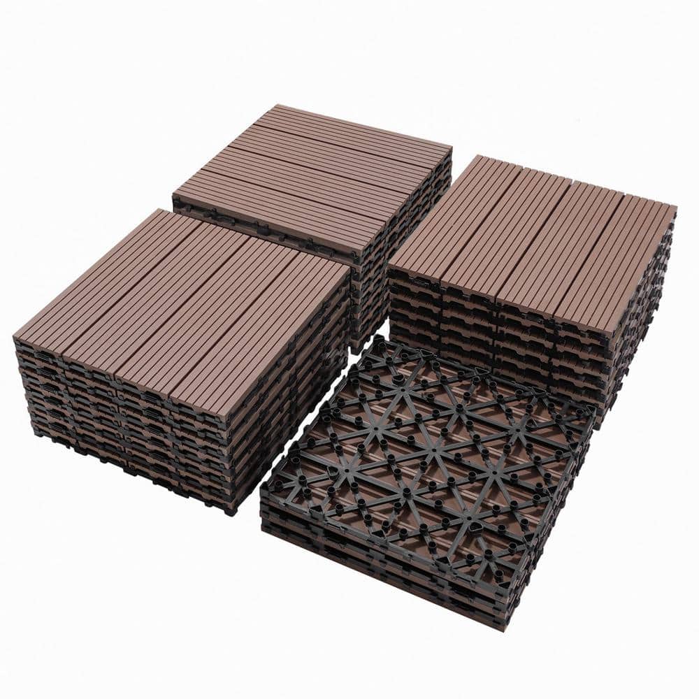 Tidoin Outdoor 1 ft. x 1 ft. Composite Interlocking Tile Deck Tile in Coffee(20 Per Box)