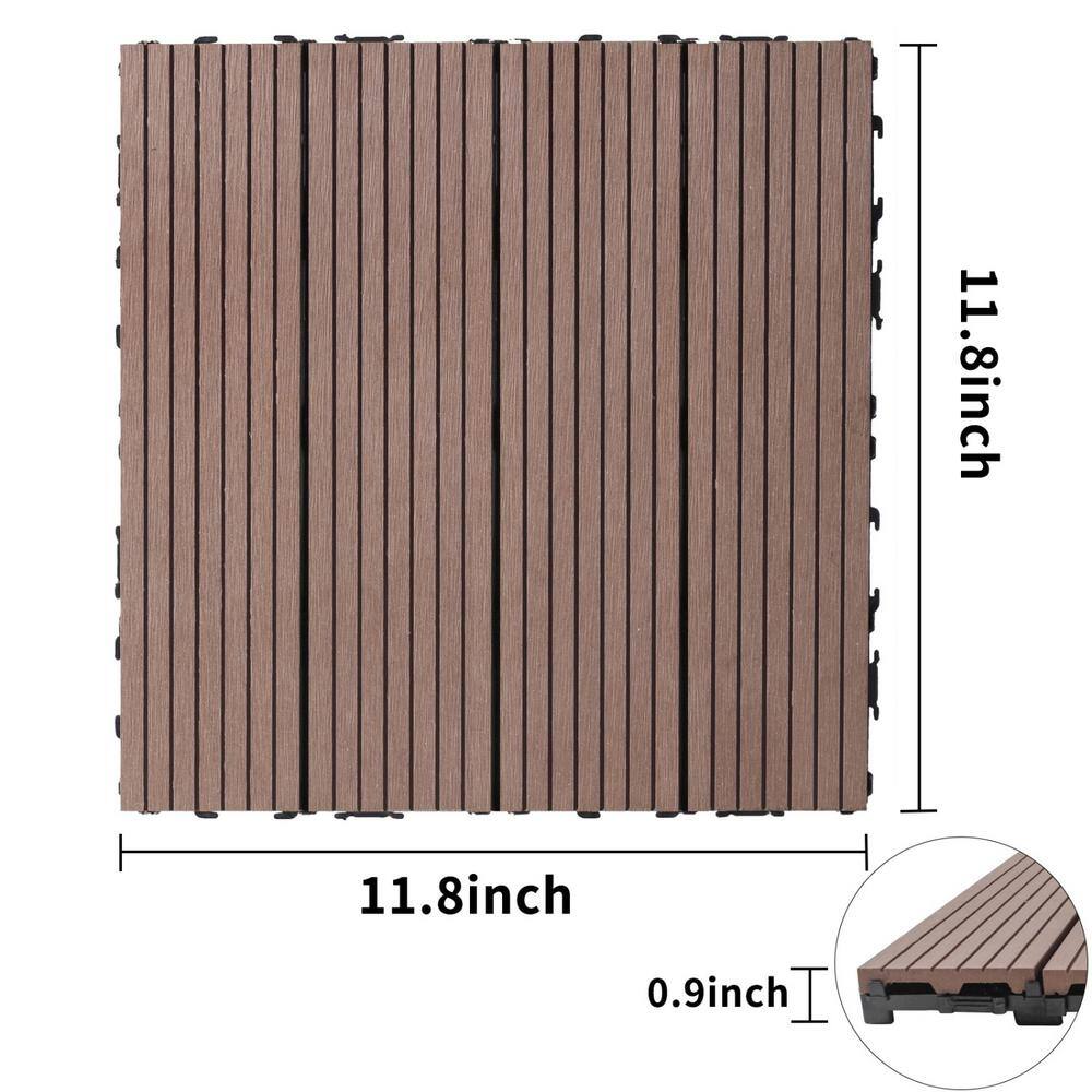 Tidoin Outdoor 1 ft. x 1 ft. Composite Interlocking Tile Deck Tile in Coffee(20 Per Box)
