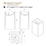 Vanity Art 20 in. L x 18 in. W x 33.5 in. H Stone Resin Transparent Freestanding Pedestal Sink Basin with Faucet Hole in Coffee