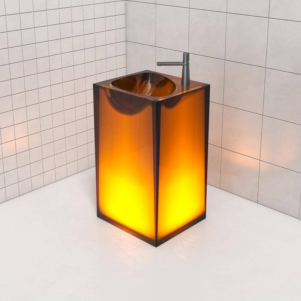Vanity Art 20 in. L x 18 in. W x 33.5 in. H Stone Resin Transparent Freestanding Pedestal Sink Basin with Faucet Hole in Coffee