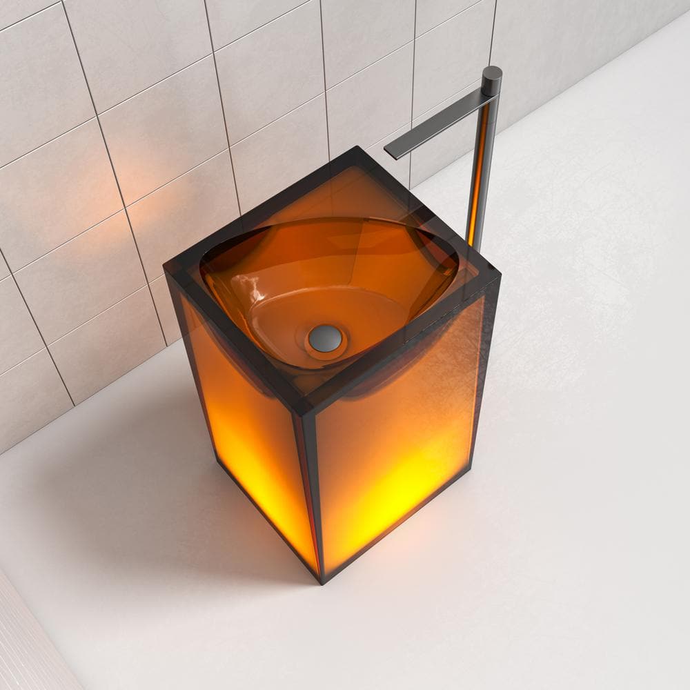 Vanity Art 20 in. L x 18 in. W x 33.5 in. H Stone Resin Transparent Freestanding Pedestal Sink Basin without Faucet Hole in Coffee
