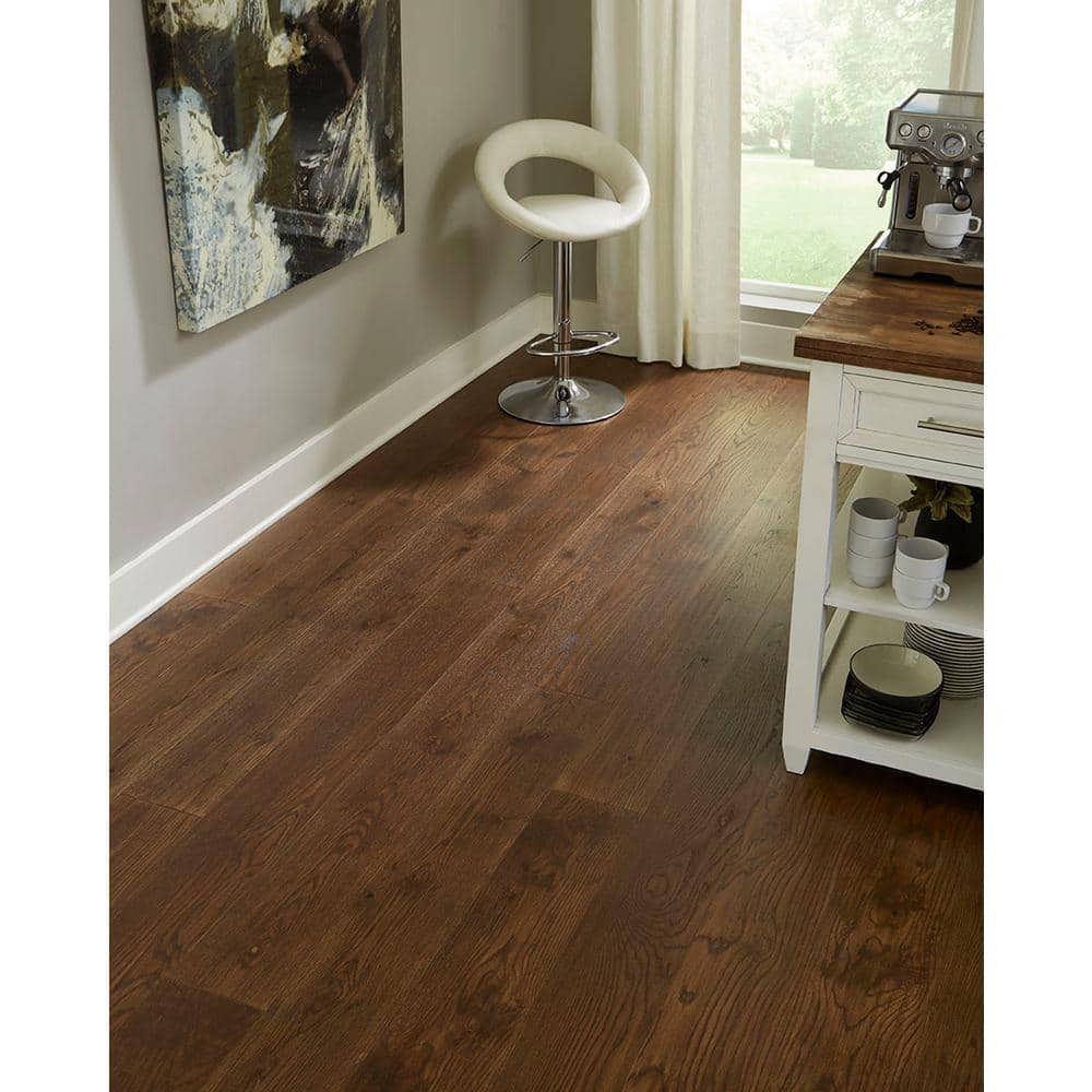 OptiWood Cognac Oak 1/3 in. T x 7.5 in. W Click Lock Wire Brushed Engineered Hardwood Flooring (17.5 sq.ft./case)