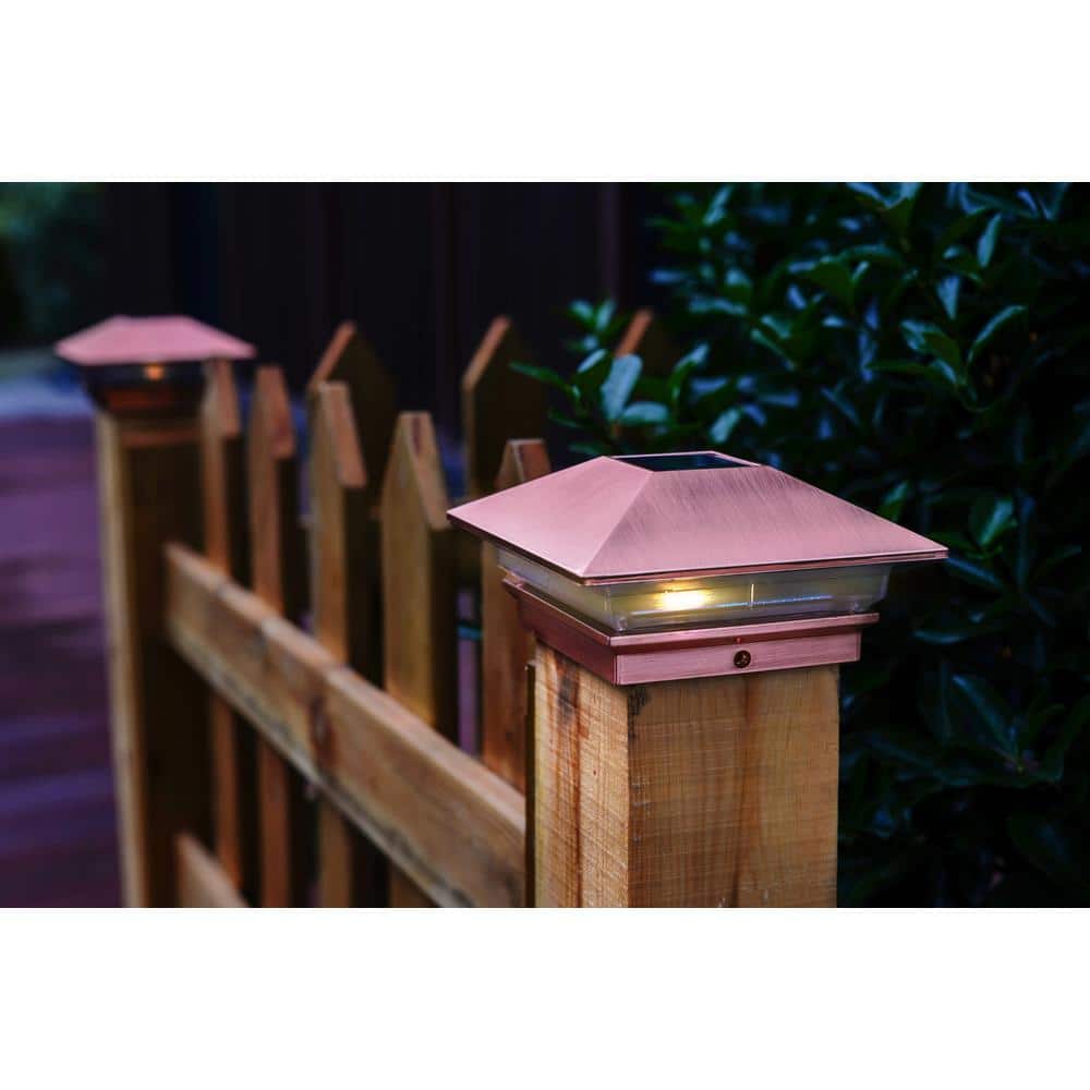 Veranda 4 in. x 4 in. (3.5 x 3.5 Post Size) 3 Lumens Copper Plated Plastic Solar Post Cap